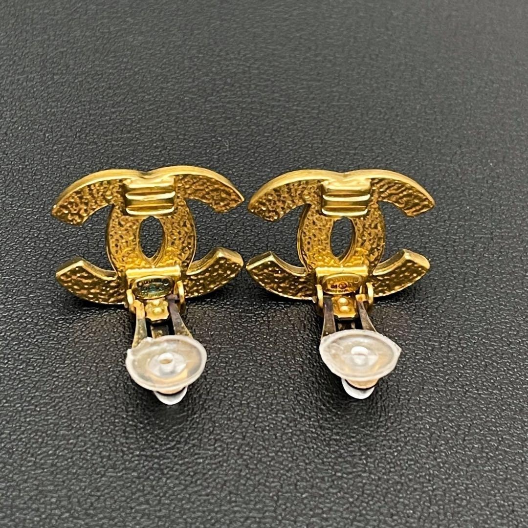 CHANEL Earrings Coco Mark logo Rhinestone Large Accessories Gold