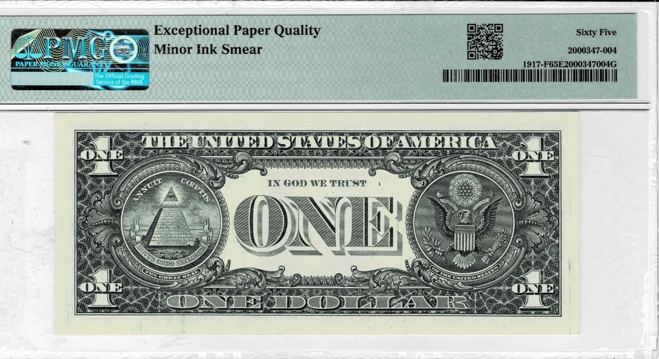 1988a $1 Federal Reserve 'WEB' Note- FL block--(Run 12- 2/1) -PMG 65 PPQ--ERROR! - Image 2 of 4