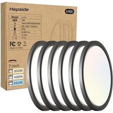 6PACK LED Flush Mount Ceiling Light, 3000K-4000K-6500K  7Inch-6pack, Black