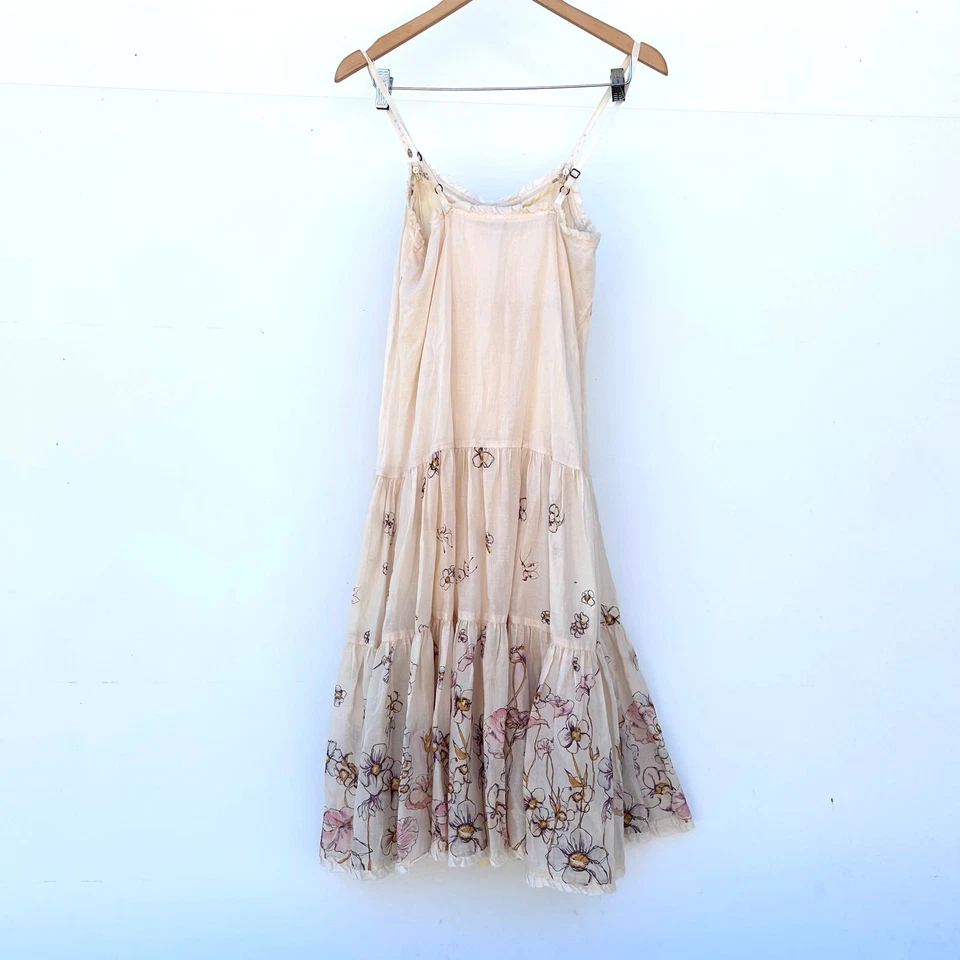 Rebecca Taylor Y2K Delicate Cotton Tiered Romantic Floral Midi Dress Cream 0 - Image 4 of 4