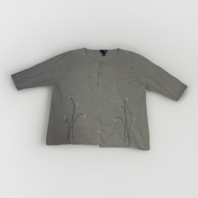 Venezia Jeans Clothing Co. Size 22/24 Top Cardigan Gray Button Up 3/4 Sleeve Flo