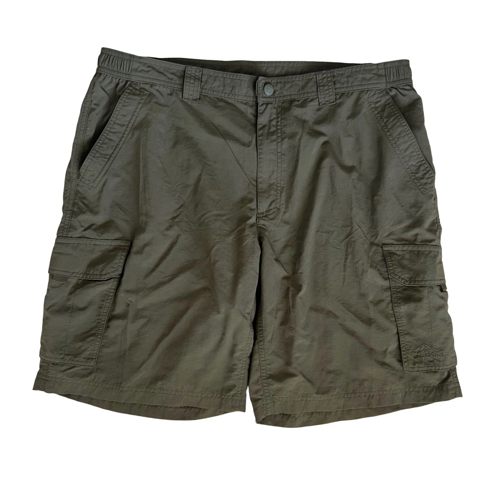 LL Bean Mens Cargo Shorts Olive Green Nylon Ripstop Hiking Outdoor XL 289047