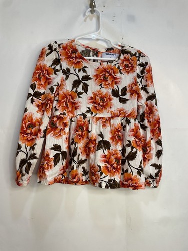 Old Navy Girls Size 5T Ivory Floral Print Graphic Crew Neck Long Sleeve Top - Picture 19 of 24