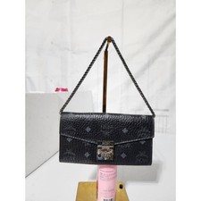 Authentic MCM Visetos Large Patricia Wallet On Chain Black/Grey