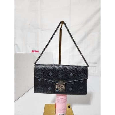 Authentic MCM Visetos Large Patricia Wallet On Chain Black/Grey