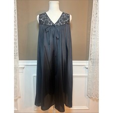 Vintage 90s Vanity Fair Black Lace Nightgown Slip Dress USA L