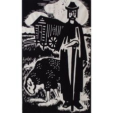Paul Schultz-Liebisch Sch&auml;fer Sheep East German Art Signed Linocut 1957