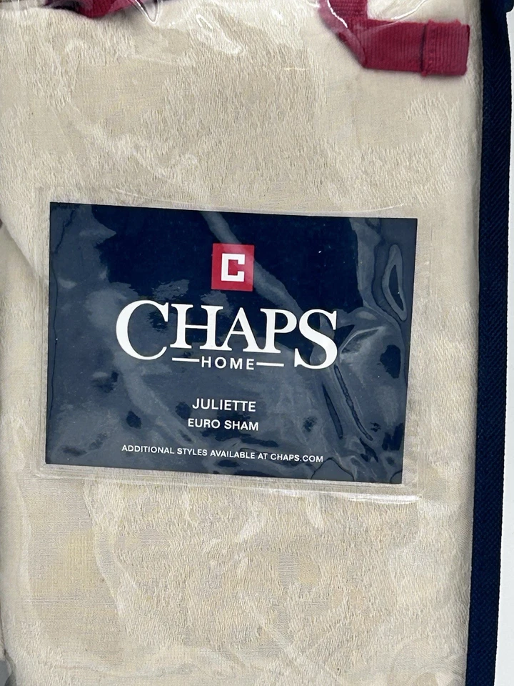 Conjunto 2- Chaps Home Juliette Euro Sham NOVO Marfim Damasco com Acabamento Vermelho Algodão 26x26 - Imagem 3 de 4