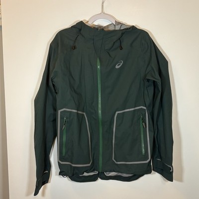 ASICS Men's Fujitrail Waterproof Running Jacket Packable Dark Green Size Large