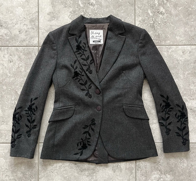 Moschino Cheap Chic Wool Single Breasted Button Blazer Jacket Embroidered USA 10