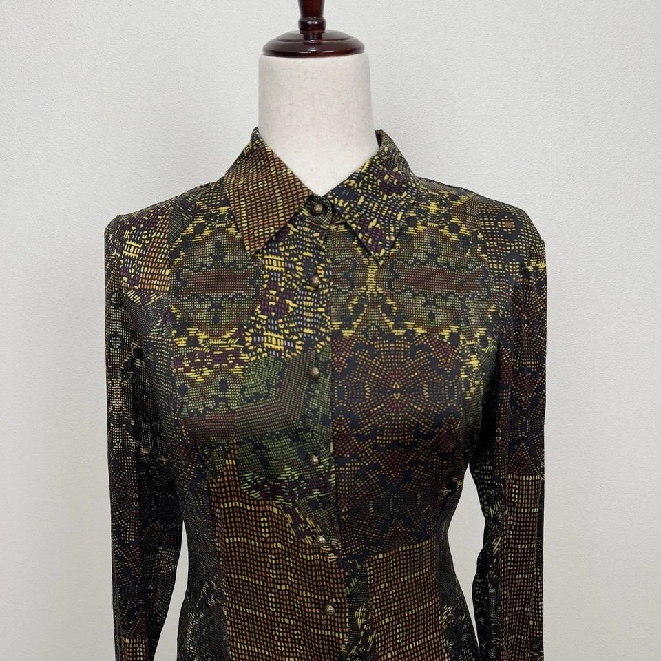 Top abstracto de colección años 90 para mujer 2 cuentas de seda verde hada grunge caprichoso funky Foto 2 de 4