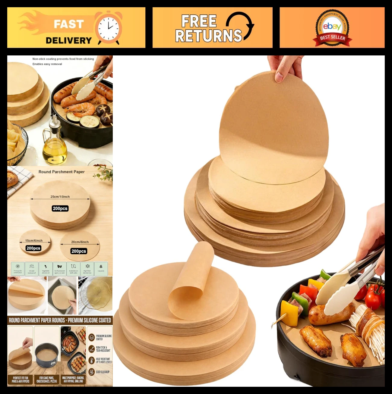 600 Pcs Unbleached Parchment Paper Rounds - Non-Stick Baking Sheets 6-10 Inch