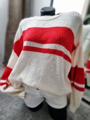Strick Pullover Beige Rot Oversize Strick Pulli S 34 36 H&M
