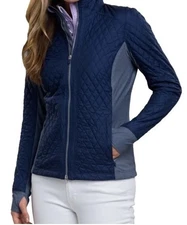 Zero Restriction Sydney Quilted Golf Jacket Womens Size Small Navy Blue Full Zip