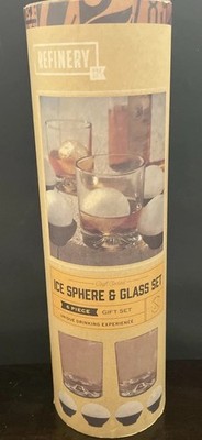 Craft Cocktail Ice Sphere And Glass Set Four Molds Two Ridged Glasses