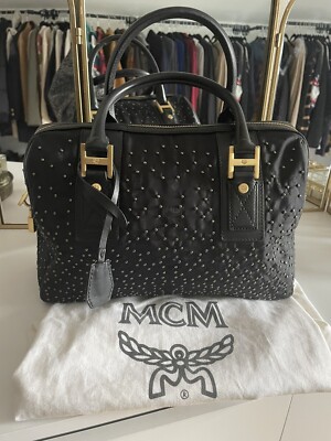 MCM BOSTON BAG SCHWARZ NIETEN LUXUS RAR VINTAGE EDEL HARDWARE TOP