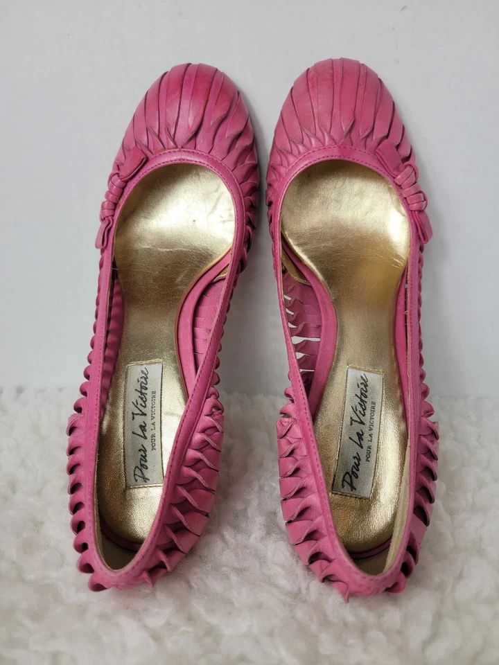 PLV Pour La Victoire Cenya 9.5 Azalea Rosa Naranja Cuero Tobillo Corbata Tacones Foto 4 de 4