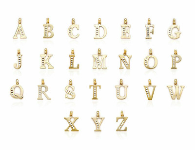 14k Solid Yellow Gold 0.20Ct Lab Created Diamond Initial  A-Z  Charm Pendant