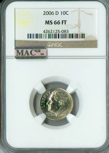 2006 D ROOSEVELT DIME NGC MS66 FT PQ 2ND FINEST BUSINESS MAC SPOTLESS  .