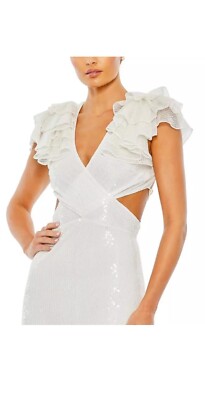 Mac Duggal NWT White Sequined Maxi Evening Gown Formal Dress Size