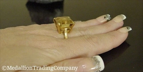 Antiguo anillo de citrino marrón naranja rectangular de oro amarillo de 18k de 17,42 quilates talla 6 Foto 3 de 4