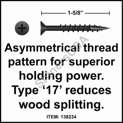 (5000) Particle Board Screw Type 17 8 x 1-5/8  Phillips Flat Head w/Nibs #138234