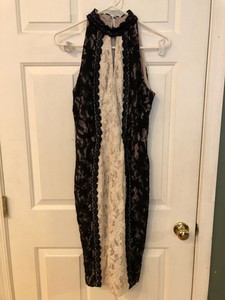 cream dress with black lace overlay