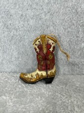 Texas Cowboy Boot Ornament Multicolor Holiday Decor on Wood Base 3.5"