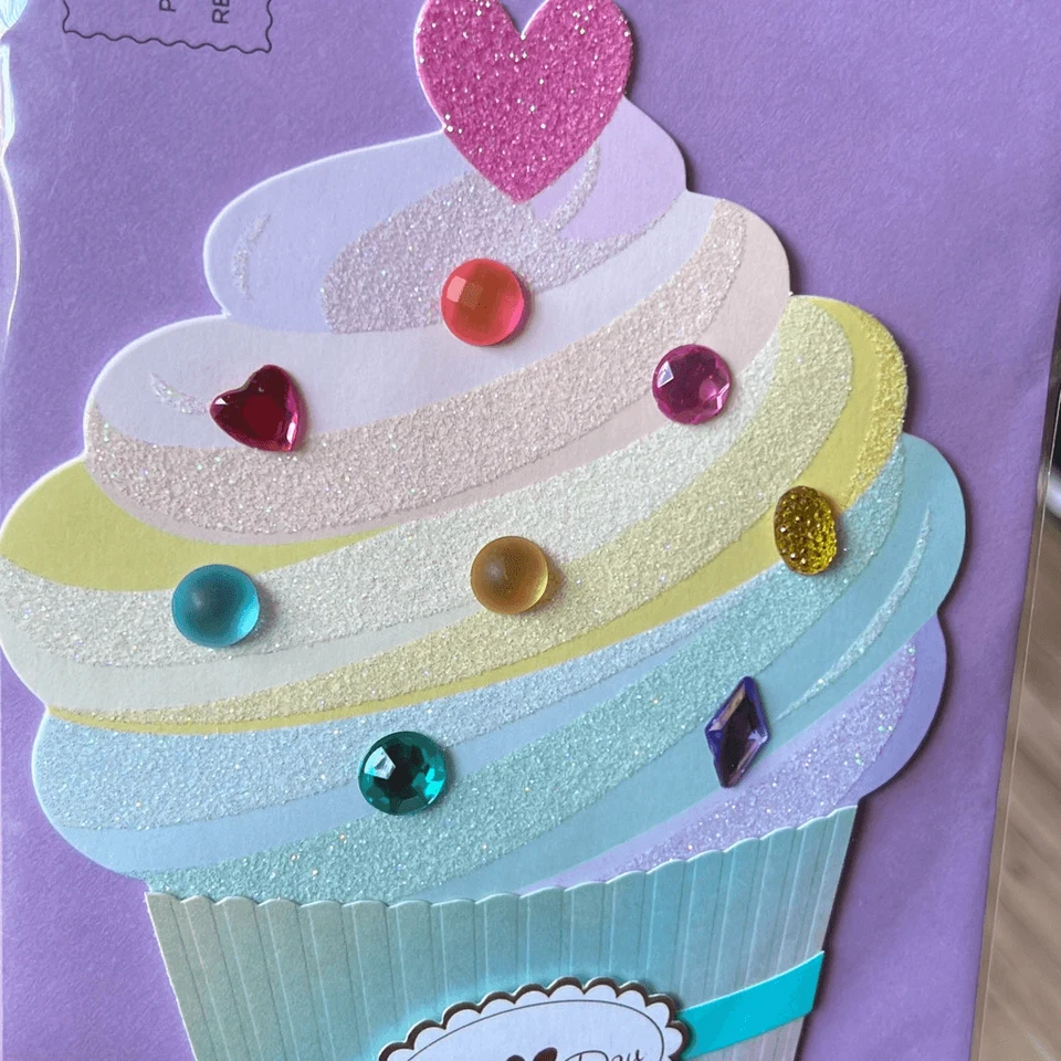 Новый! Для любого День святого Валентина кекс карта с фиолетовый конверт Paperong новый с Ярлыками - Изображение 3 из 4