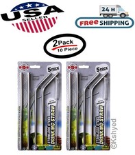 2 Pk Stainless Steel Metal Reusable Cocktail Drinking Straws Cleaner Brush Set
