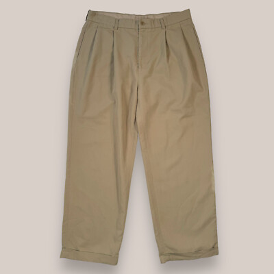 Nautica Pleated Cuffed Ribbed Dress Pants Beige Tan Pockets Men’s Size  36x30