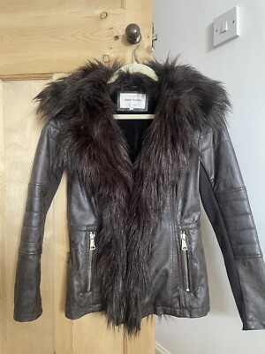 leather jacket black fur coat river island