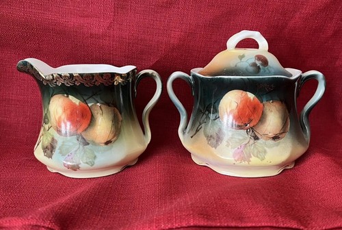 J &C Bavaria Louise HandPainted Creamer & Lidded Sugar Bowl Set Signed Koch