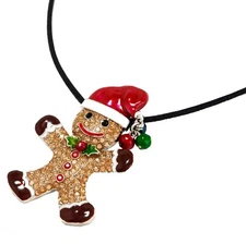 KIRKS FOLLY Gingerbread Man Pin Pendant Corded Necklace silvertone