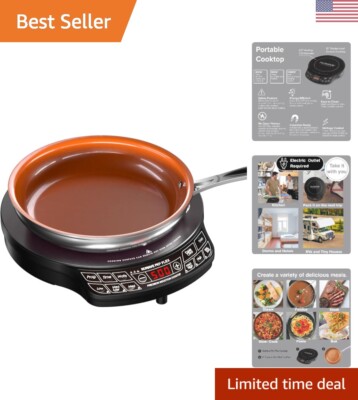 Portable Induction Cooktop with 9'' Duralon Healthy Ceramic Non-Stick Fry Pan