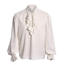 Mens Ruffle Collar Tops Long Puff Sleeves Shirt Blouse Victorian Medieval Basic