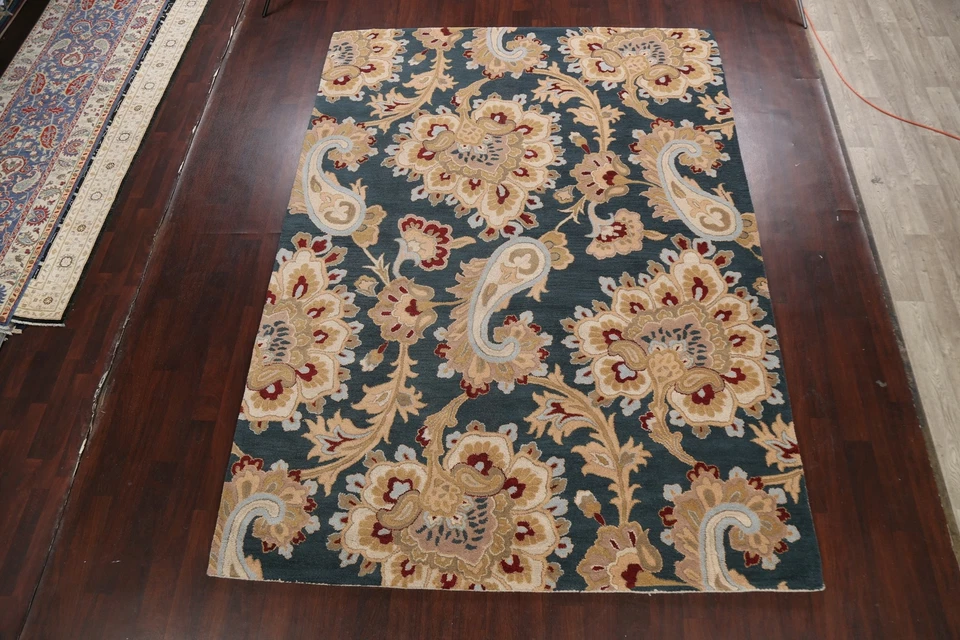 Tapete de área oriental tradicional floral paisley sala de estar tufado à mão tapete 8x11 - Imagem 2 de 4