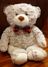 2017 FAO SCHWARZ 18" Teddy Bear Plush Textured Gray White Fur Plaid Bow Tie 807