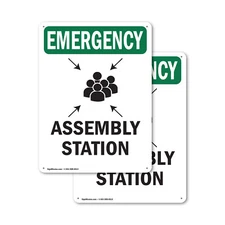 (2 Pack) Assembly Station With Symbol OSHA Emergency Sign Decal Metal Plastic