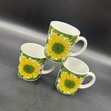 Vintage Mugs Coffee Cups 1960s Groovy Sunflower Japan Flower Power Set Of 3