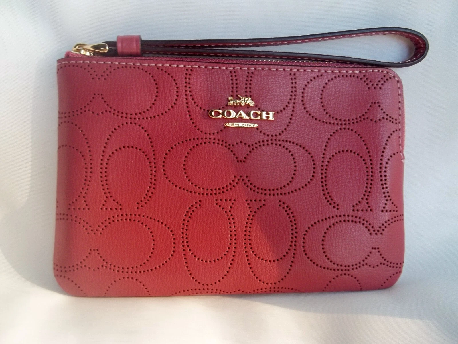 ❤ COACH Portafoglio Portafoglio Donna Pelle Zip Angolare Porta Carte Monete Rouge 2961 Nuovo con etichette