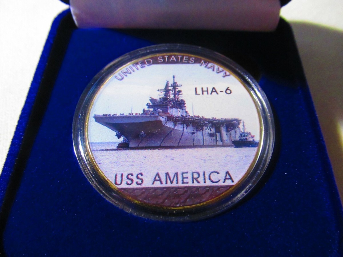 US NAVY - USS AMERICA (LHA-6) Challenge Coin w/ Presentation Box