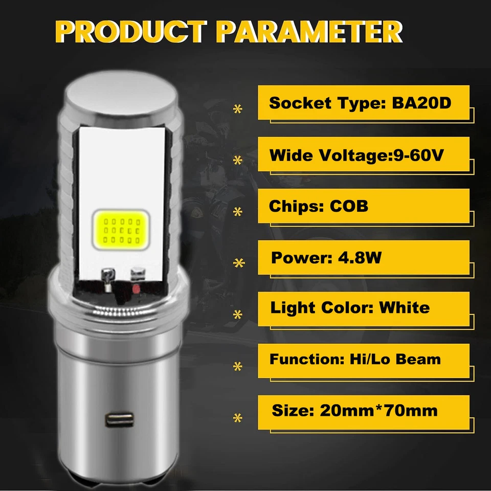 Fit For KTM 450 530 EXC 2009 2010 2011 LED Headlight Hi/Lo Beam BA20D H6 Bulb - Image 2 of 4