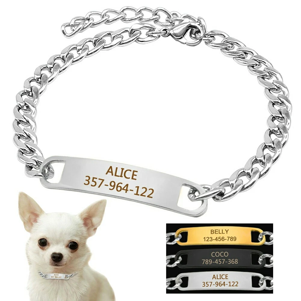 Personalized Dog Chain Collar Name ID Tag Engraved for Small Puppy