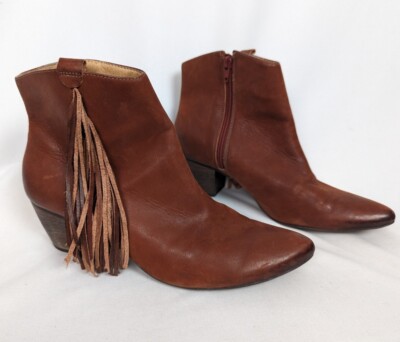 Matisse M Shields Brick Brown Leather Fringe Booties Boots Boho