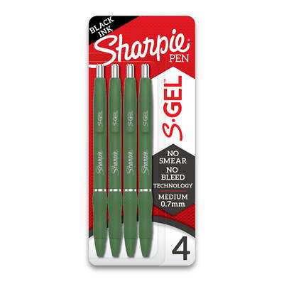 Sharpie S-Gel, Gel Pens, Medium Point (0.7mm), Green Barrel, Black Ink, 4 Count
