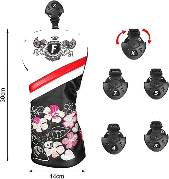 Golf Club Head Cover Embroidered Flower 3Piece Set, Driver Cover, Wood