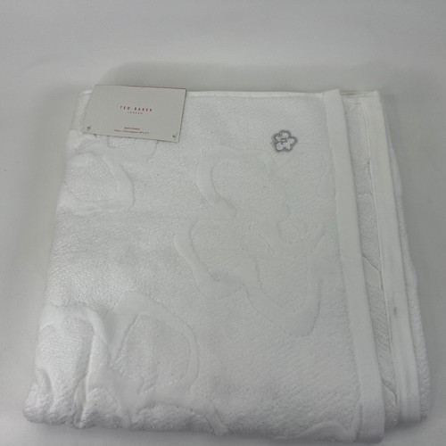 Ted Baker Magnolia Bath Towel White Size 28"L x 51"W - Picture 2 of 6