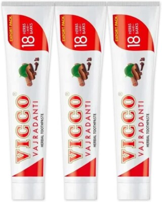 Vicco Vajradanti Herbal Toothpaste 18 Herbs and Barks Pack of 3 (100g) 3.5 oz