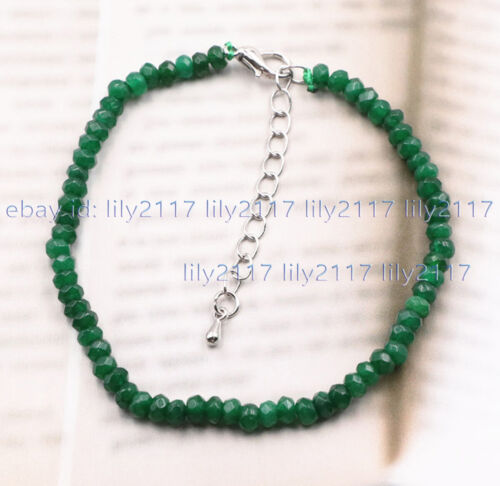 Faceted 2x4mm Jade Aquamarine Natural Gemstone Rondelle Beads Bracelets 7.5'' AA - Picture 26 of 35